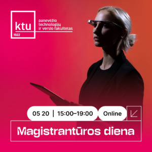 KTU Panevėžio technologijų ir verslo fakulteto Magistrantūros dienos 2026 vizualas su renginio data, laiku ir nuotolinio dalyvavimo informacija.